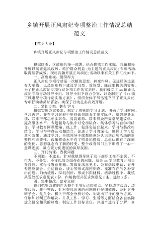 乡镇开展正风肃纪专项整治工作情况总结范文
