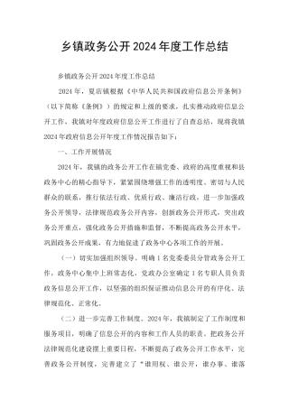 乡镇政务公开2024年度工作总结