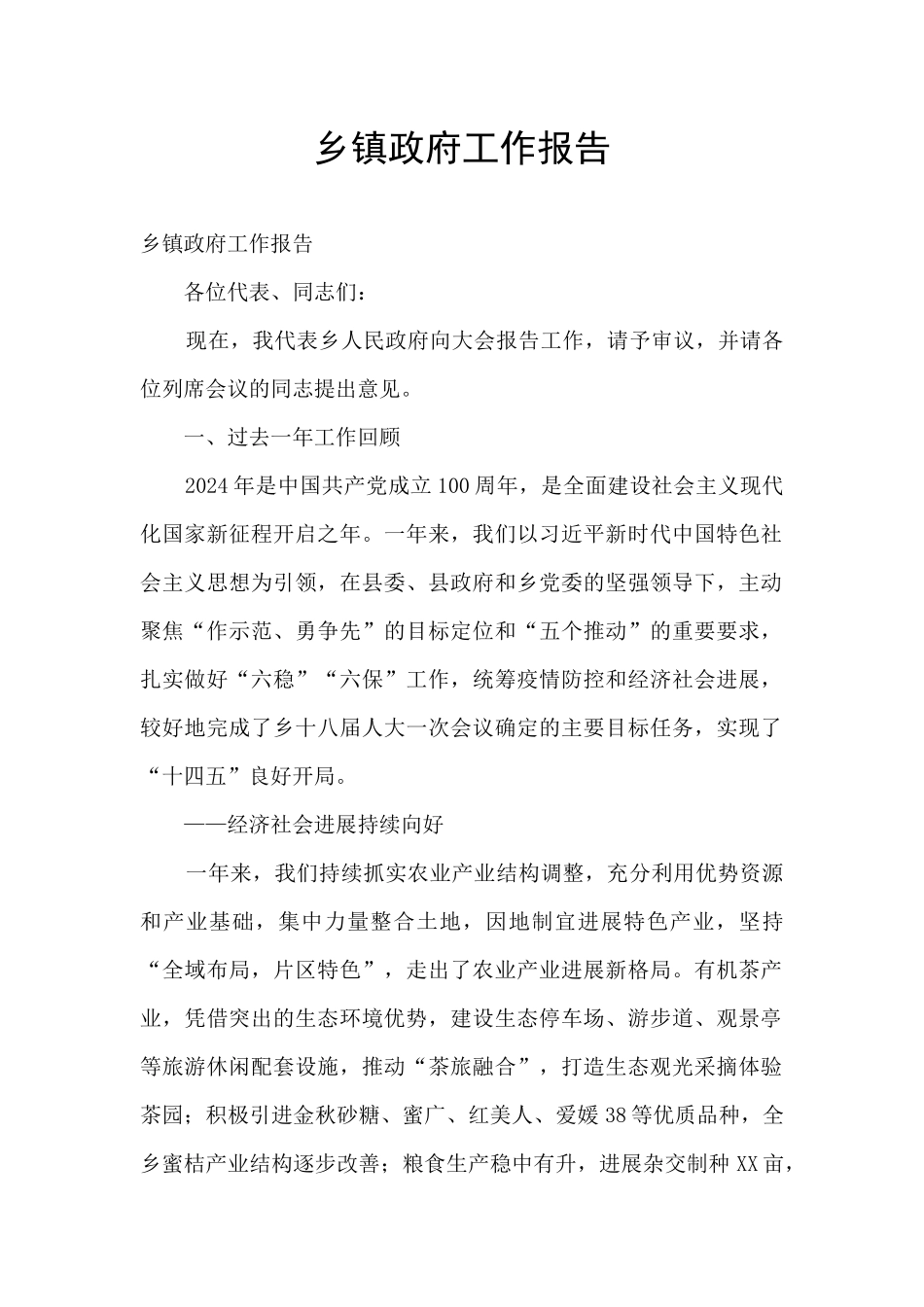 乡镇政府工作报告_第1页