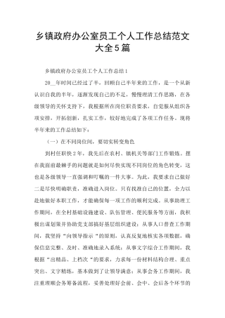 乡镇政府办公室员工个人工作总结范文大全5篇