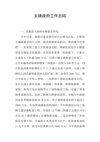 乡镇政府工作总结