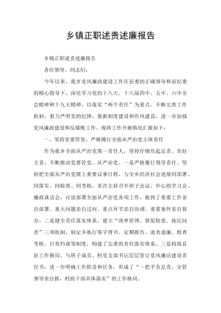乡镇正职述责述廉报告