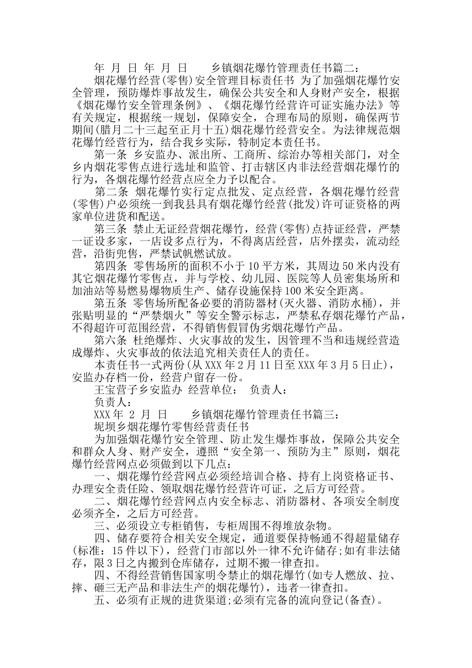乡镇烟花爆竹管理责任书_第2页