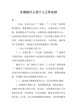 乡镇统计人员个人工作总结