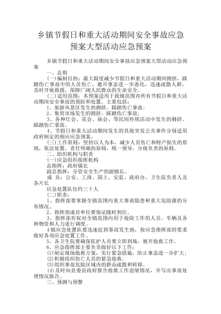 乡镇节假日和重大活动期间安全事故应急预案大型活动应急预案