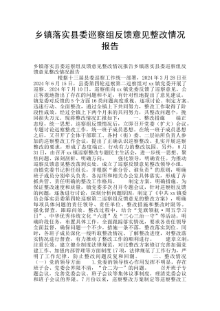 乡镇落实县委巡察组反馈意见整改情况报告