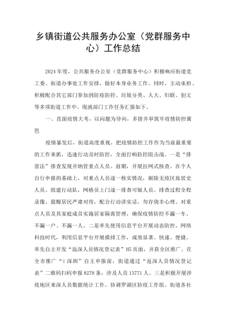 乡镇街道公共服务办公室工作总结