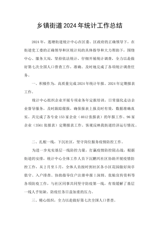 乡镇街道2024年统计工作总结