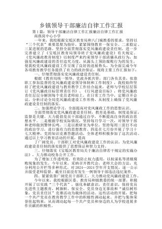 乡镇领导干部廉洁自律工作汇报