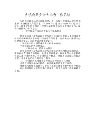 乡镇食品安全大排查工作总结