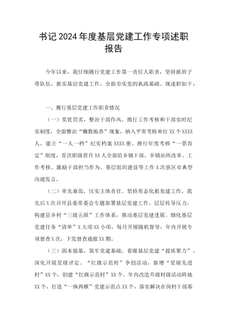 书记2024年度基层党建工作专项述职报告