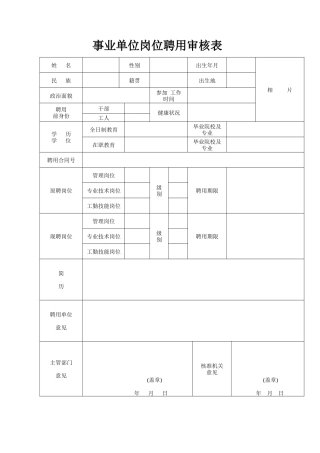 事业单位岗位聘用审核表