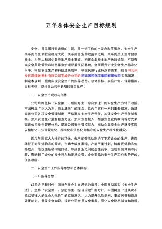 五年总体安全生产目标规划