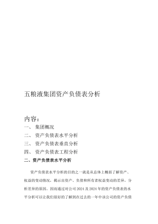 五粮液集团公司资产负债表分析