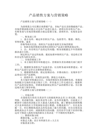 产品销售方案与营销策略