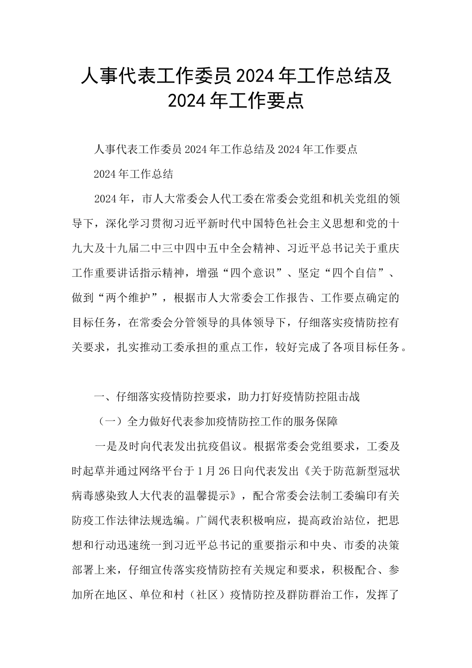 人事代表工作委员2024年工作总结及2024年工作要点_第1页