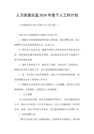 人力资源总监2024年度个人工作计划