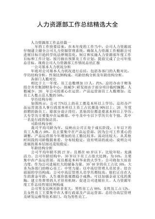 人力资源部工作总结精选大全
