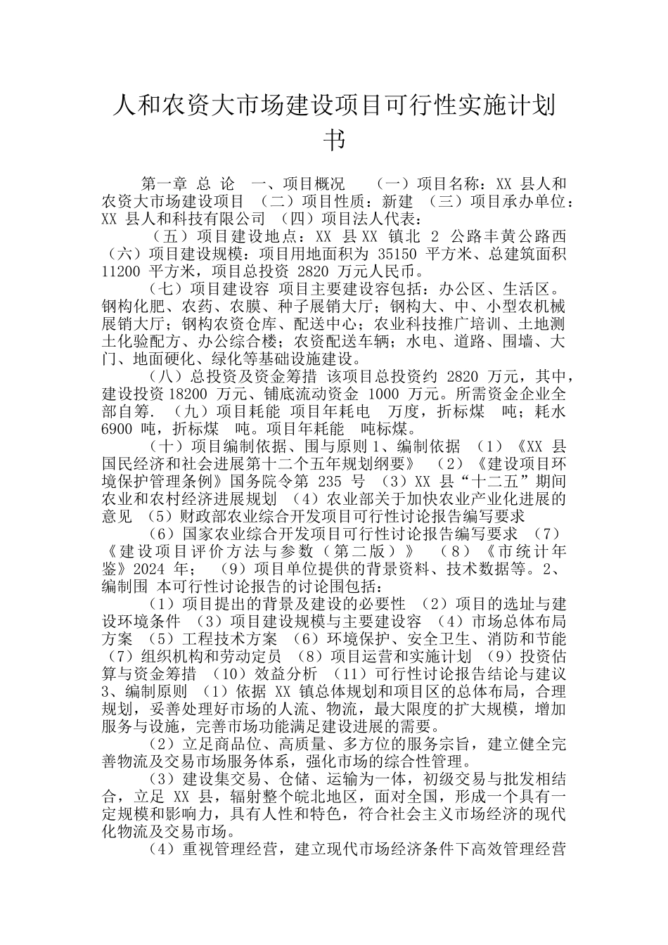 人和农资大市场建设项目可行性实施计划书_第1页