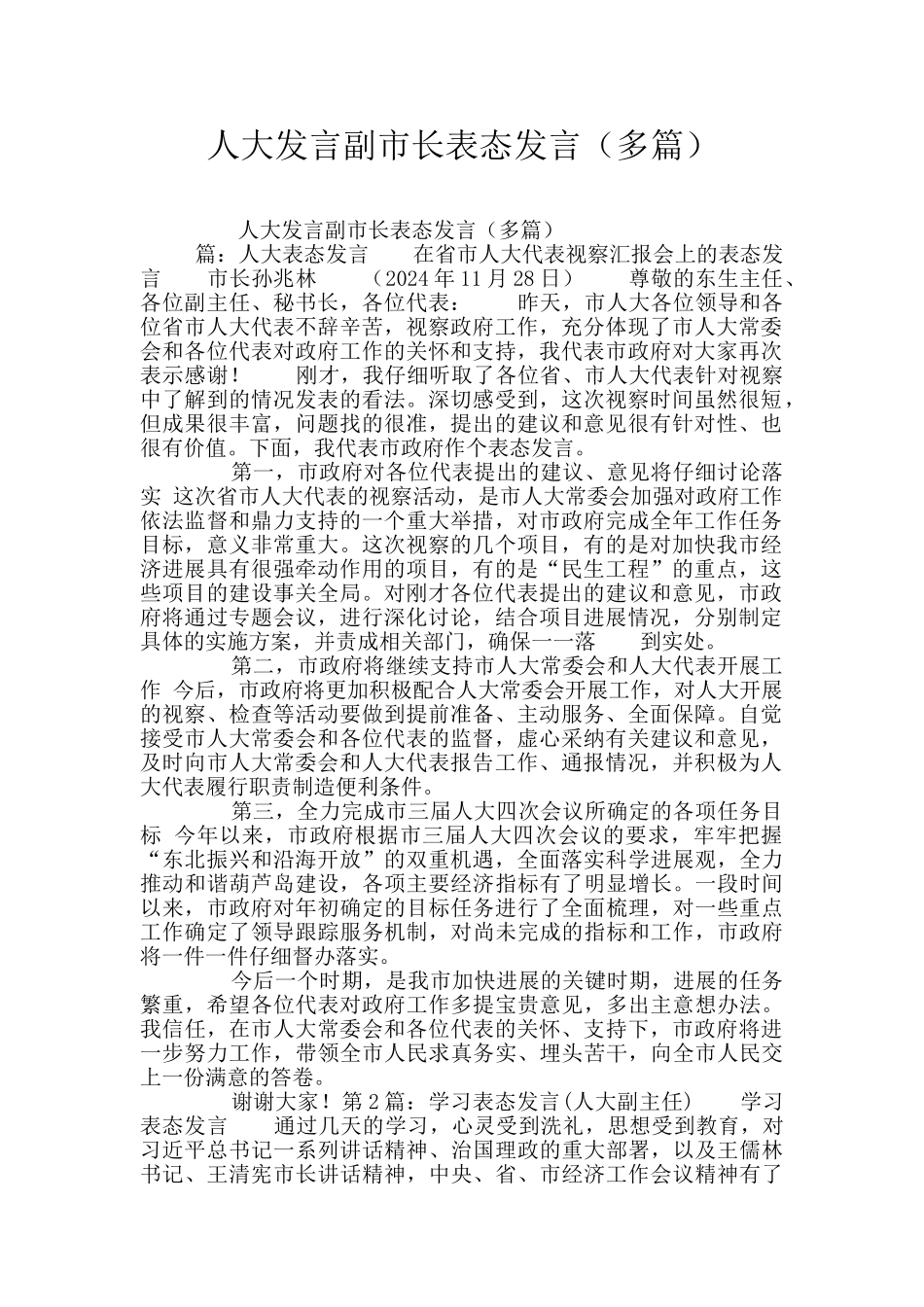 人大发言副市长表态发言_第1页