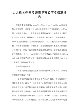 人大机关巡察反馈意见整改落实情况报告