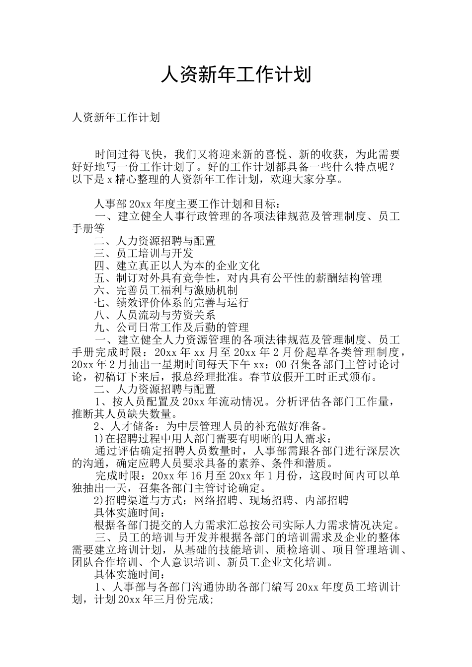 人资新年工作计划_第1页