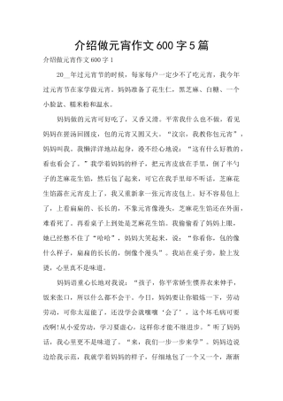 介绍做元宵作文600字5篇