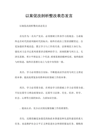 以案促改剖析整改表态发言