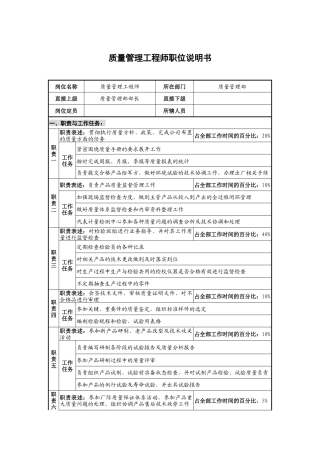 仪器生产企业质量管理工程师职位说明书.
