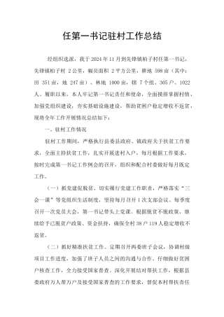 任第一书记驻村工作总结