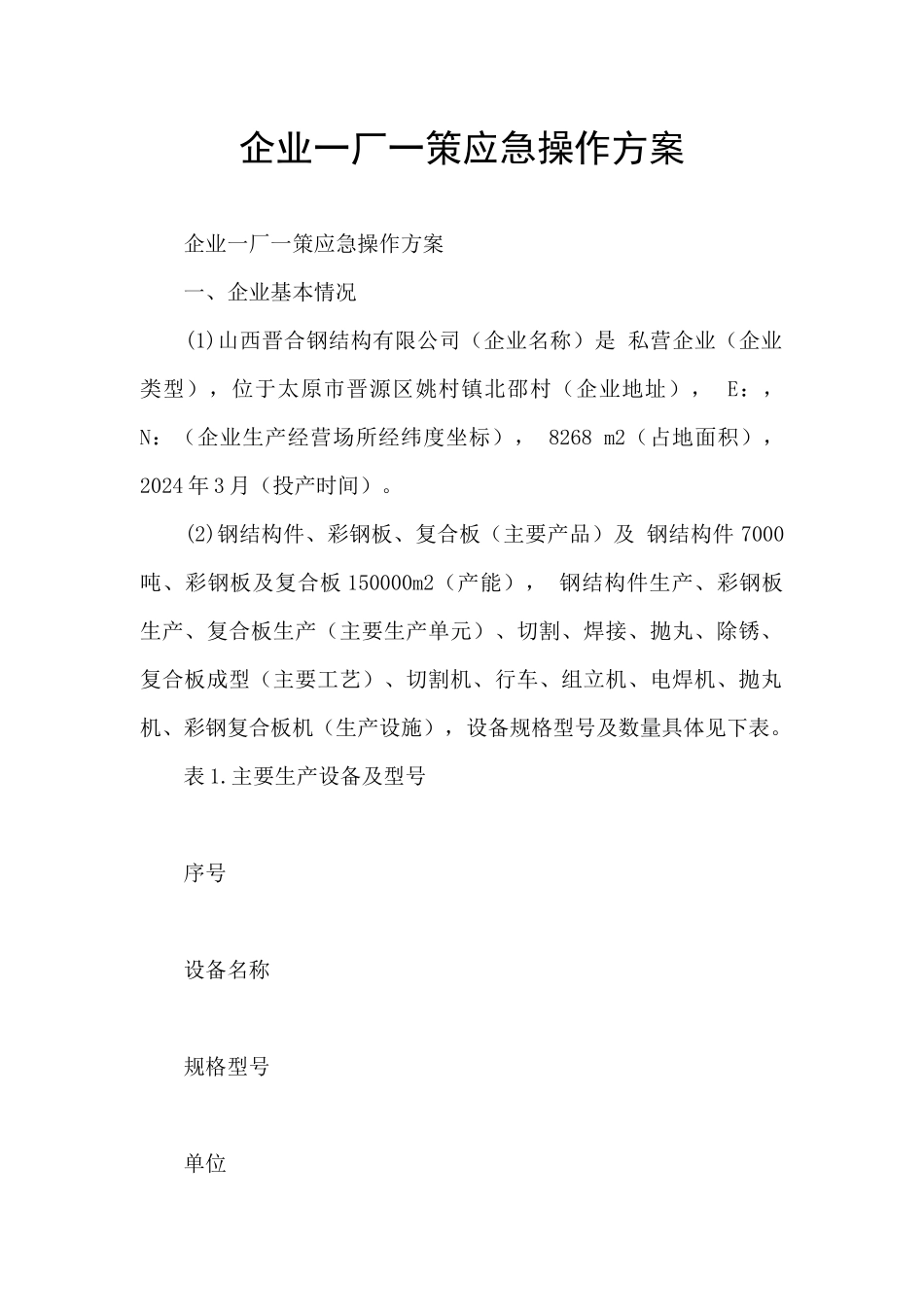 企业一厂一策应急操作方案_第1页