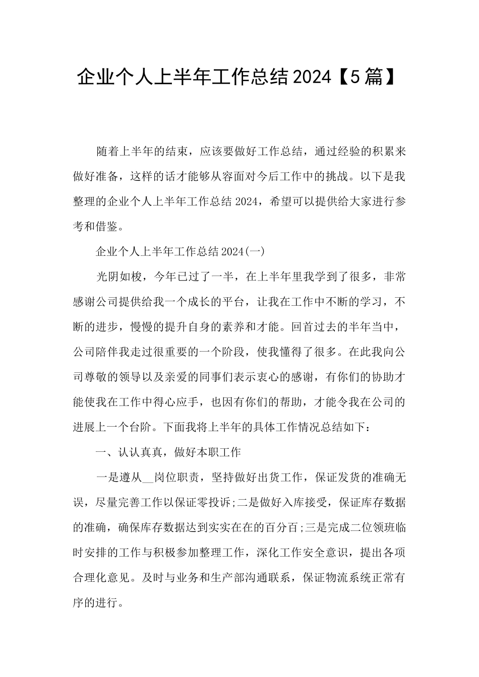 企业个人上半年工作总结2024_第1页