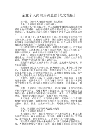 企业个人岗前培训总结