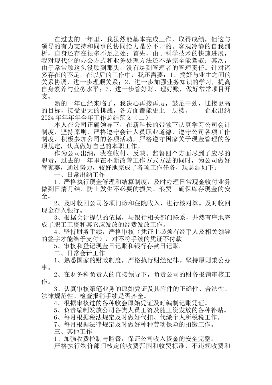 企业出纳2024全年工作总结范文_第3页