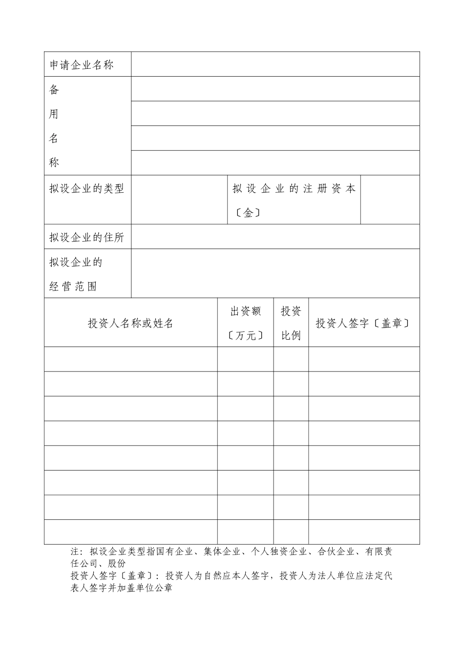 企业名称预先核准申报表_第2页