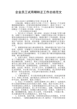 企业员工试用期转正工作总结范文
