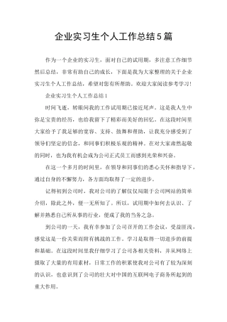 企业实习生个人工作总结5篇
