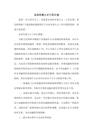 企业年度人才工作计划
