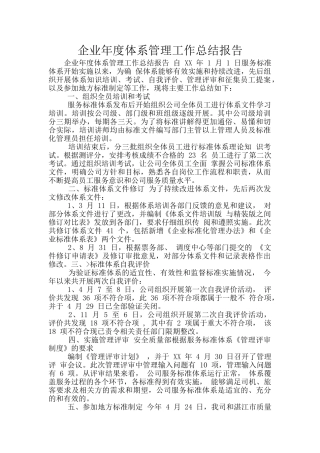 企业年度体系管理工作总结报告