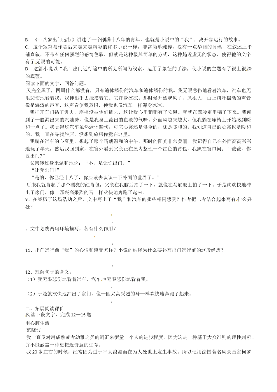 《十八岁出门远行》同步测试_第2页