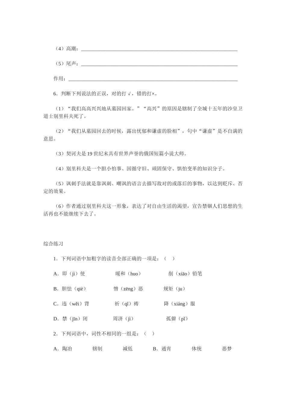 《装在套子里的人》测试2（新人教版必修5）基础练习 _第3页