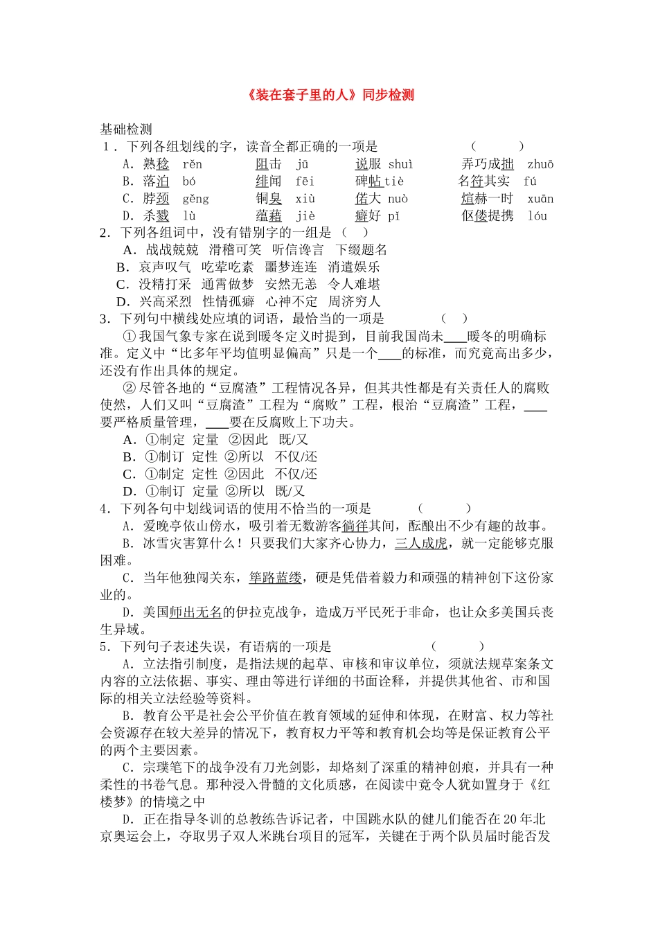 《装在套子里的人》同步检测_第1页