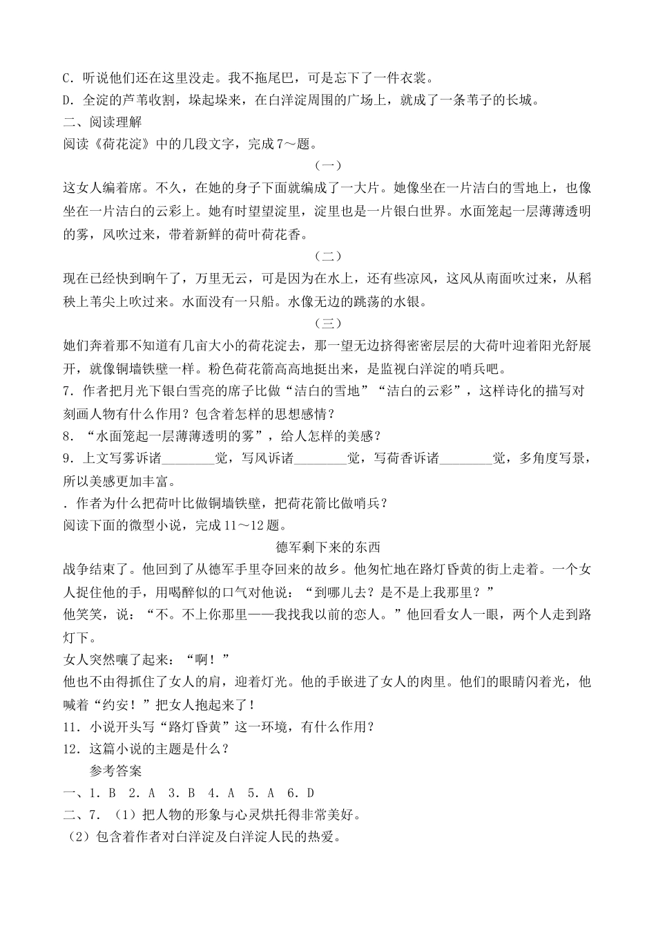 沪教版高中语文第四册荷花淀 同步练习 基础知识_第2页