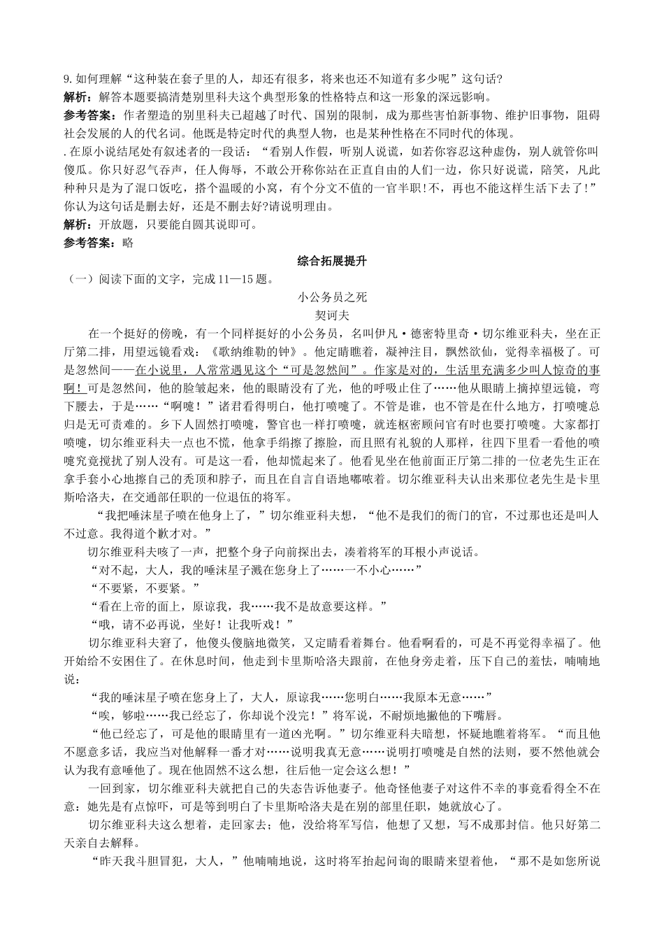 新人教版高中语文必修5装在套子里的人 同步练习加点字的注音全部正确_第3页