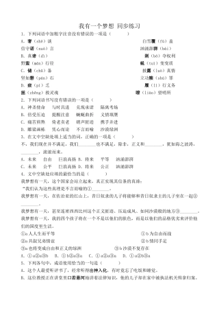 语文鲁教版必修5  我有一个梦想 同步练习阅读课文节选段落