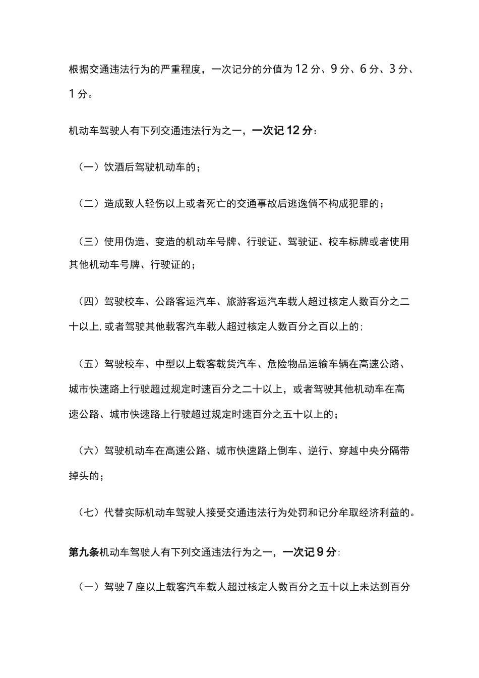 2022年4月实行 道路交通安全违法行为记分_第1页