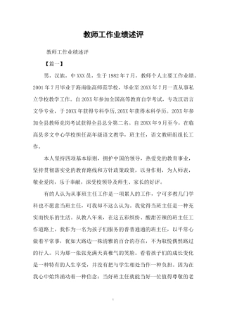 教师工作业绩述评