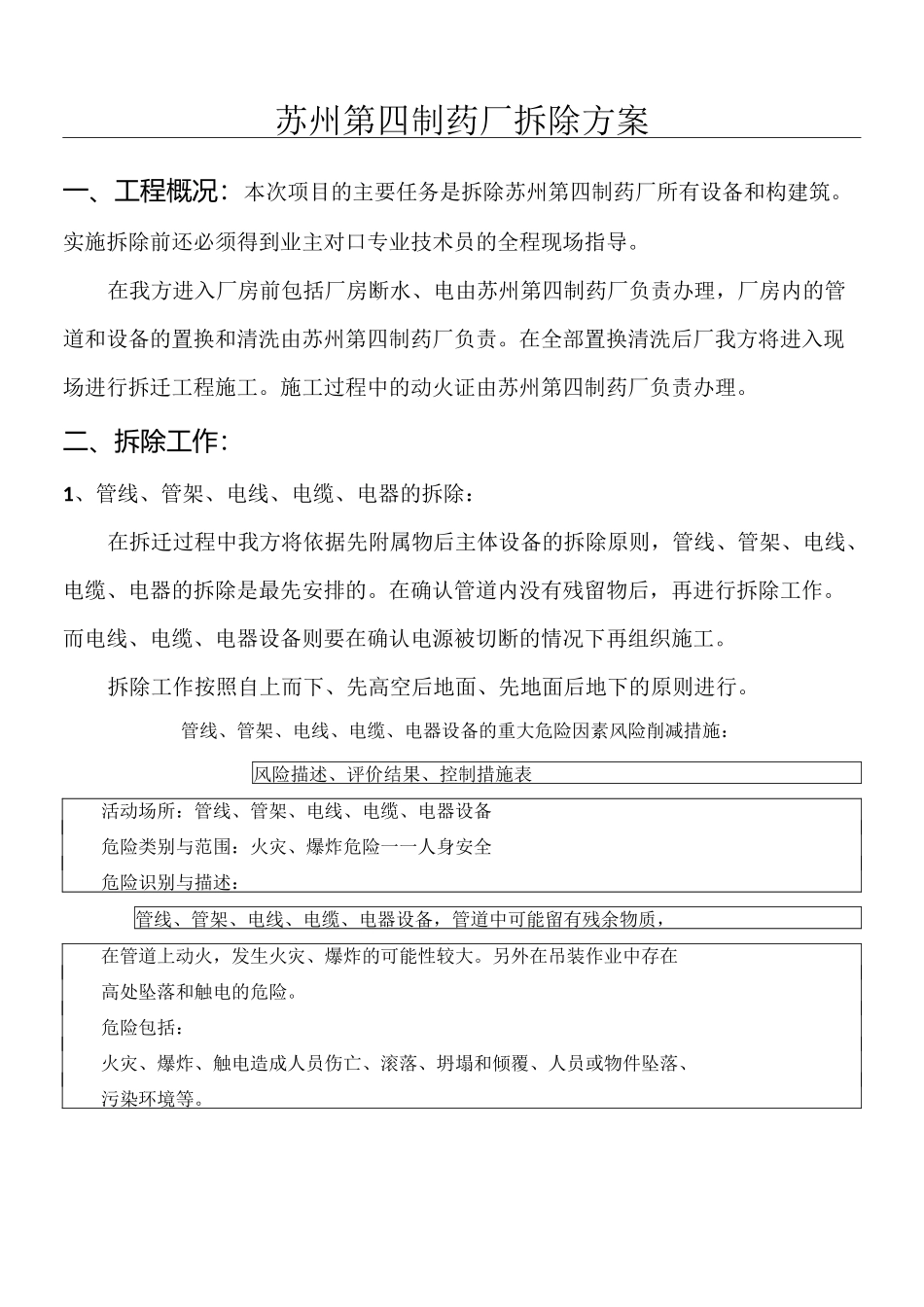 医药化工厂设备管道拆除现场施工方法_第1页