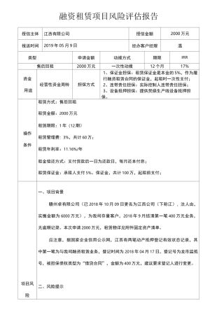 风险评估报告-融资租赁