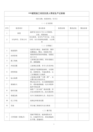 项目负责人带班检查记录表
